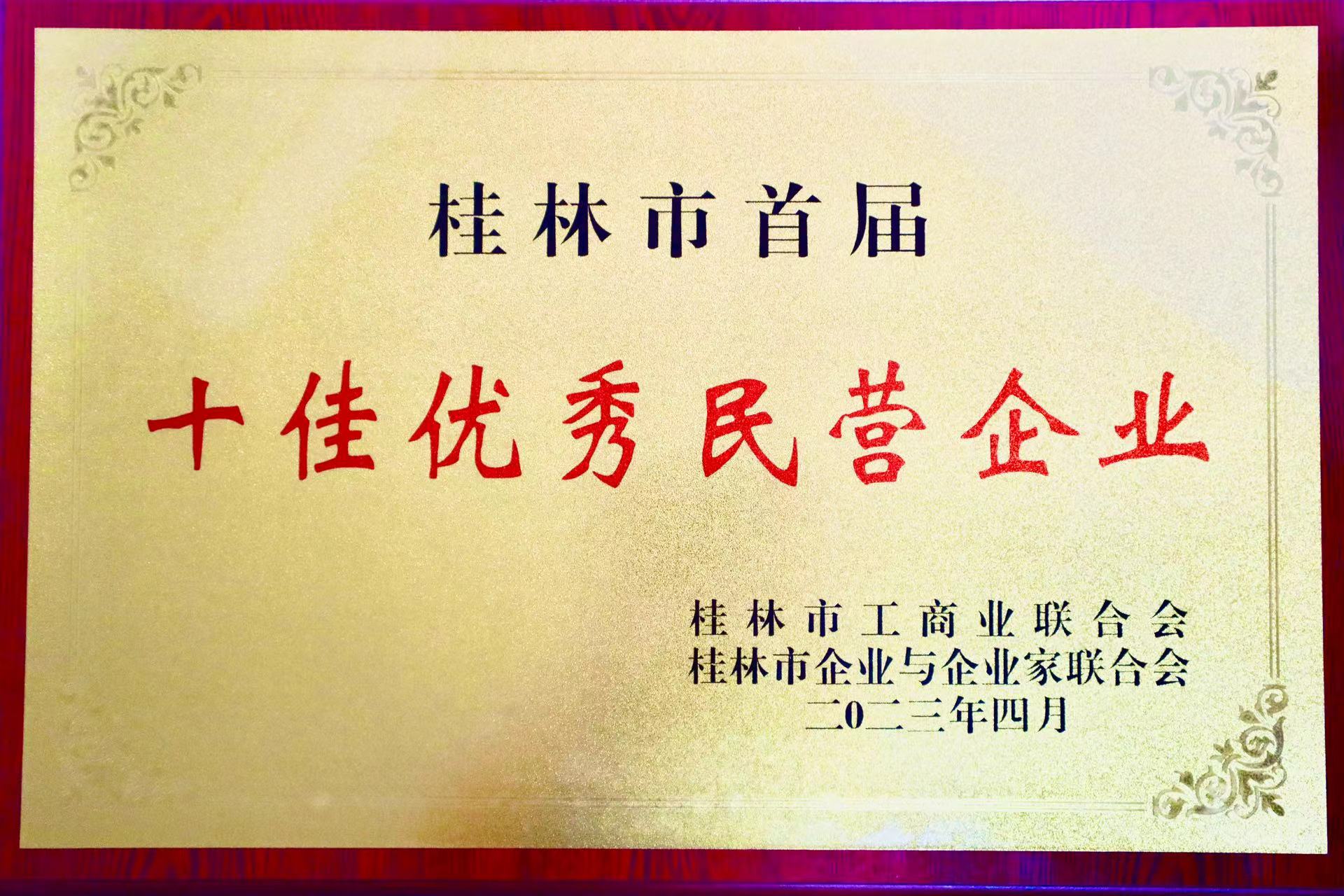 桂林市首屆“十佳優秀民營企業”
